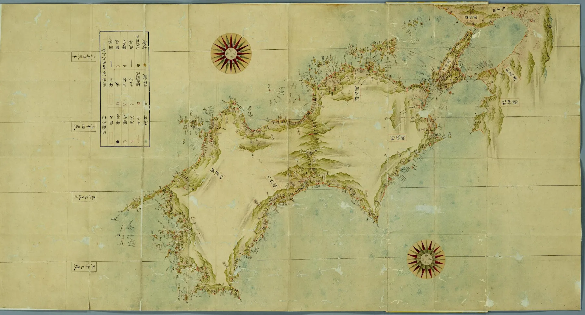 伊能忠敬が歩いて実測した日本地図のうち、四国を中央に描いた一枚
